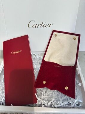Cartier Red Velvet Jewelry Travel Pouch with Gold Hardware
